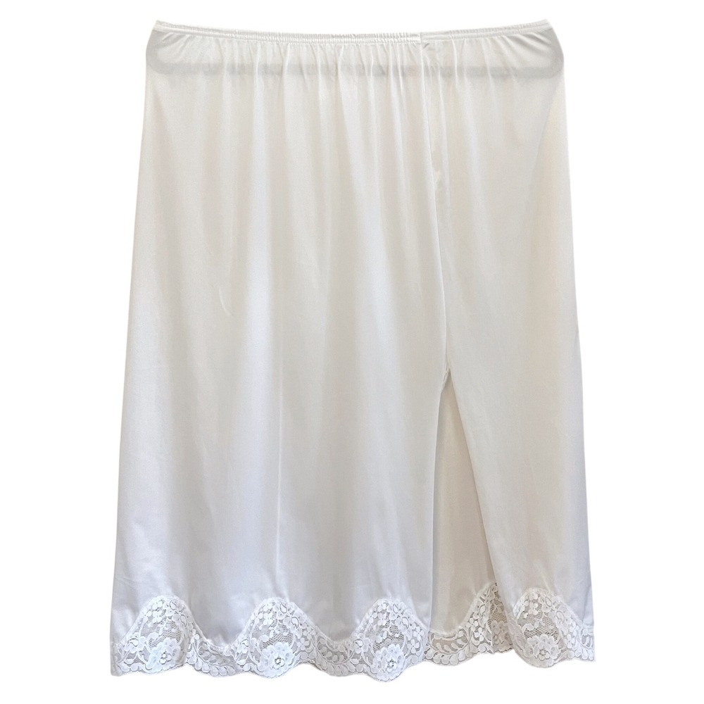 Sears med White Nylon Half Slip‎ Skirt A-Line Touch of Lace Lingerie slit 27"